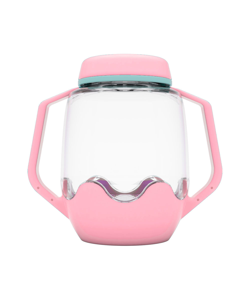 Bocal de jeu sensoriel lumineux rose Bubblegum Glo Pals sur fond blanc