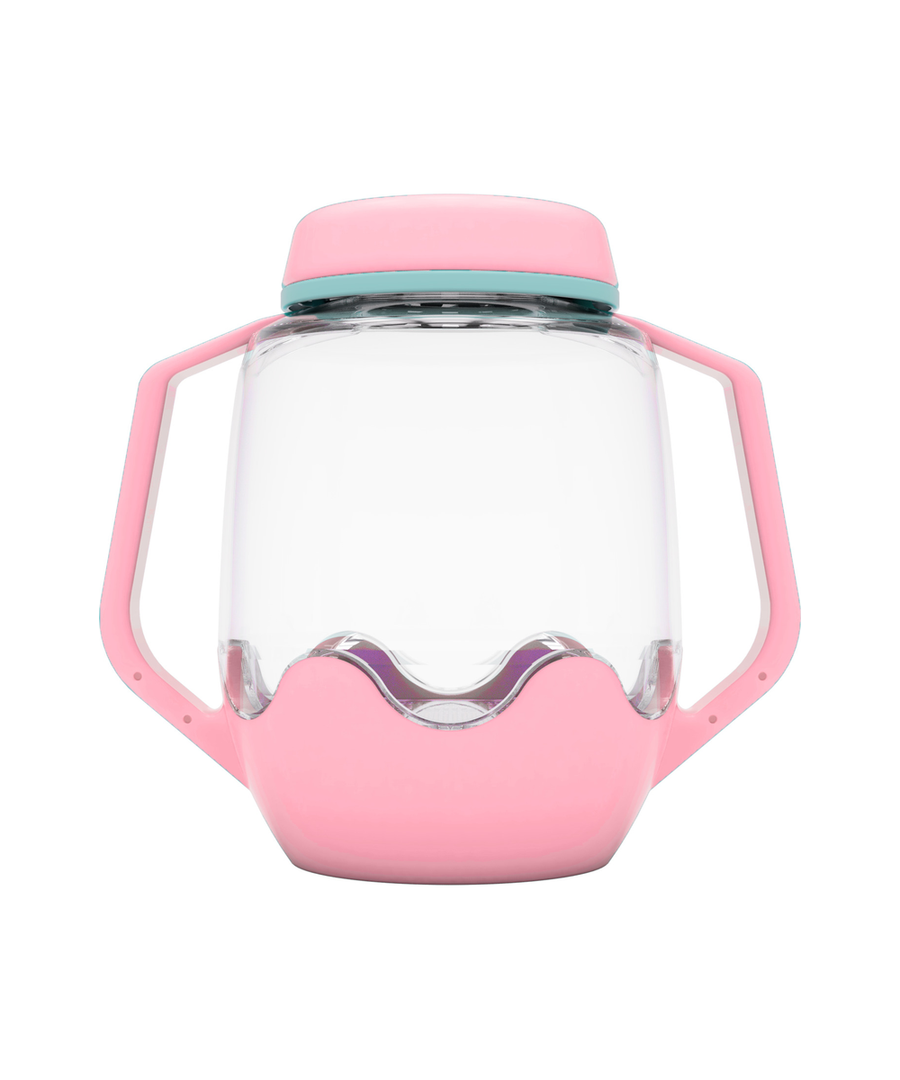Bocal de jeu sensoriel lumineux rose Bubblegum Glo Pals sur fond blanc