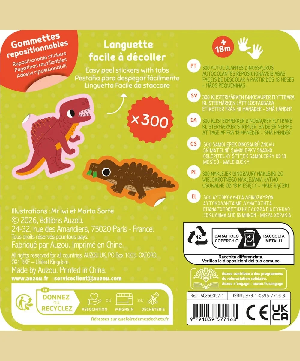Gros plan en situation de Boîte métal - 300 gommettes dinosaures de la marque Auzou