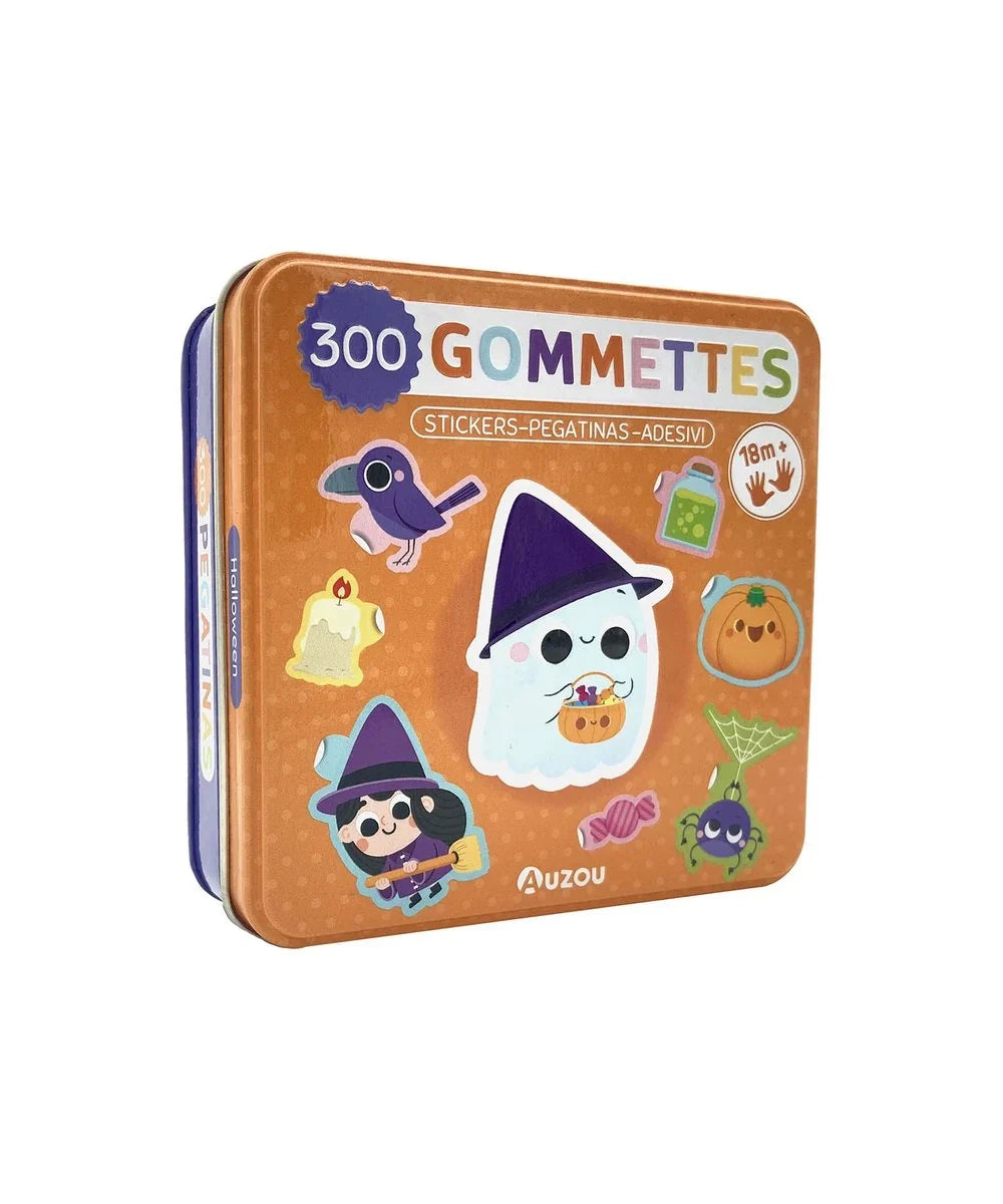 Boîte métal - 300 gommettes halloween de la marque Auzou, sur fond blanc