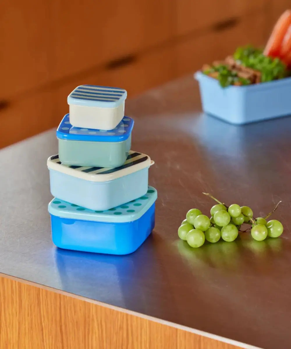 Set de boîtes alimentaires de Rice posées sur le plan de travail d'une cuisine