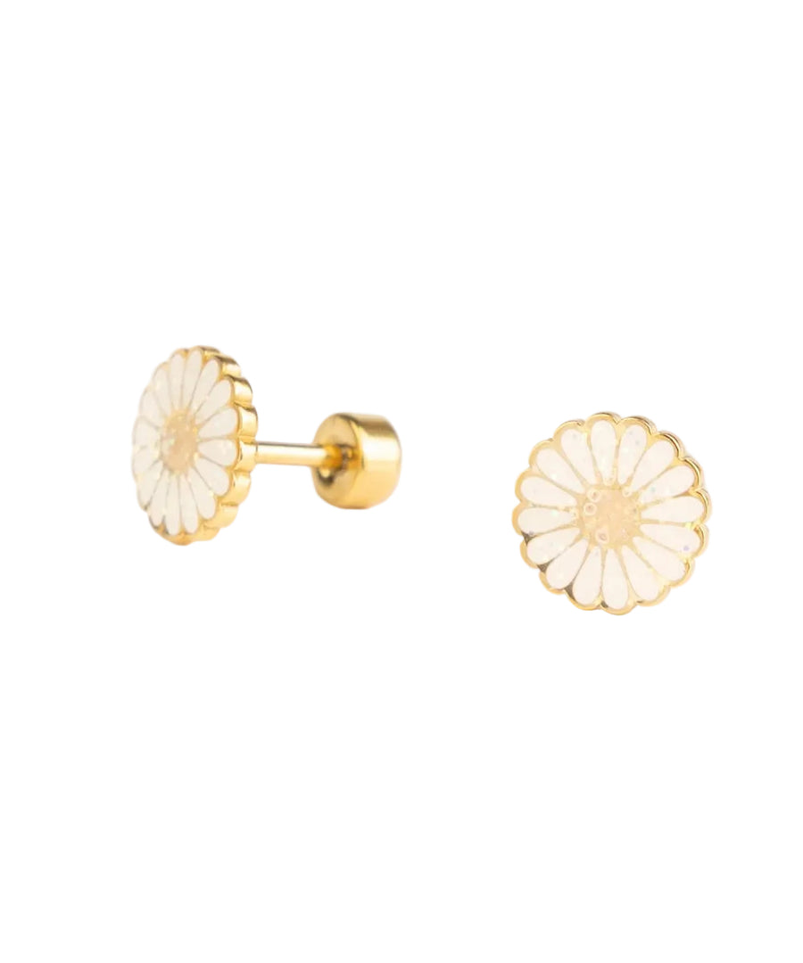 Boucles d'oreilles enfant Marguerites en acier inoxydable plaqué or de la marque Mrs. Ertha