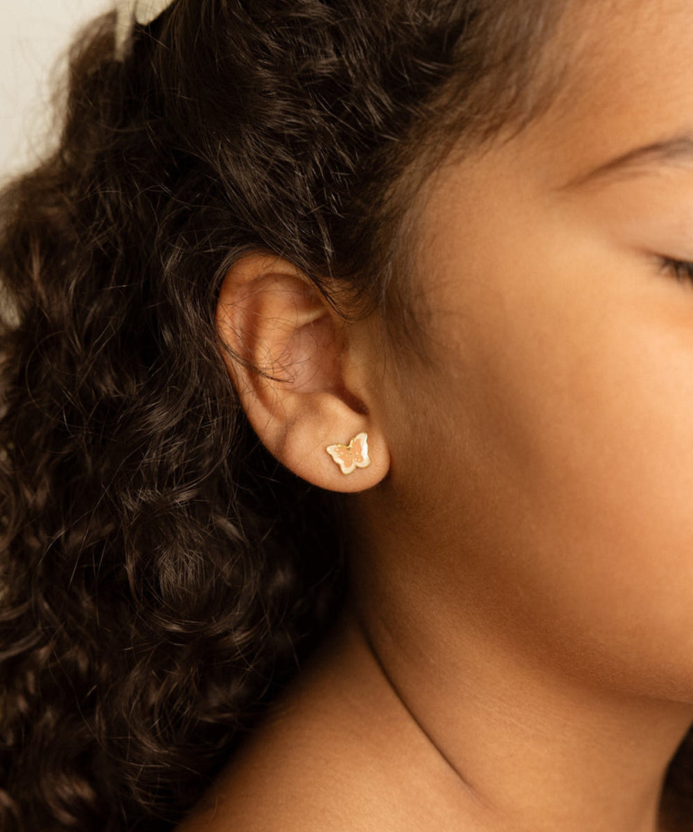 Boucles d'oreilles pour enfant Papillon scintillant en acier inoxydable et plaqué or de la marque Mrs. Ertha