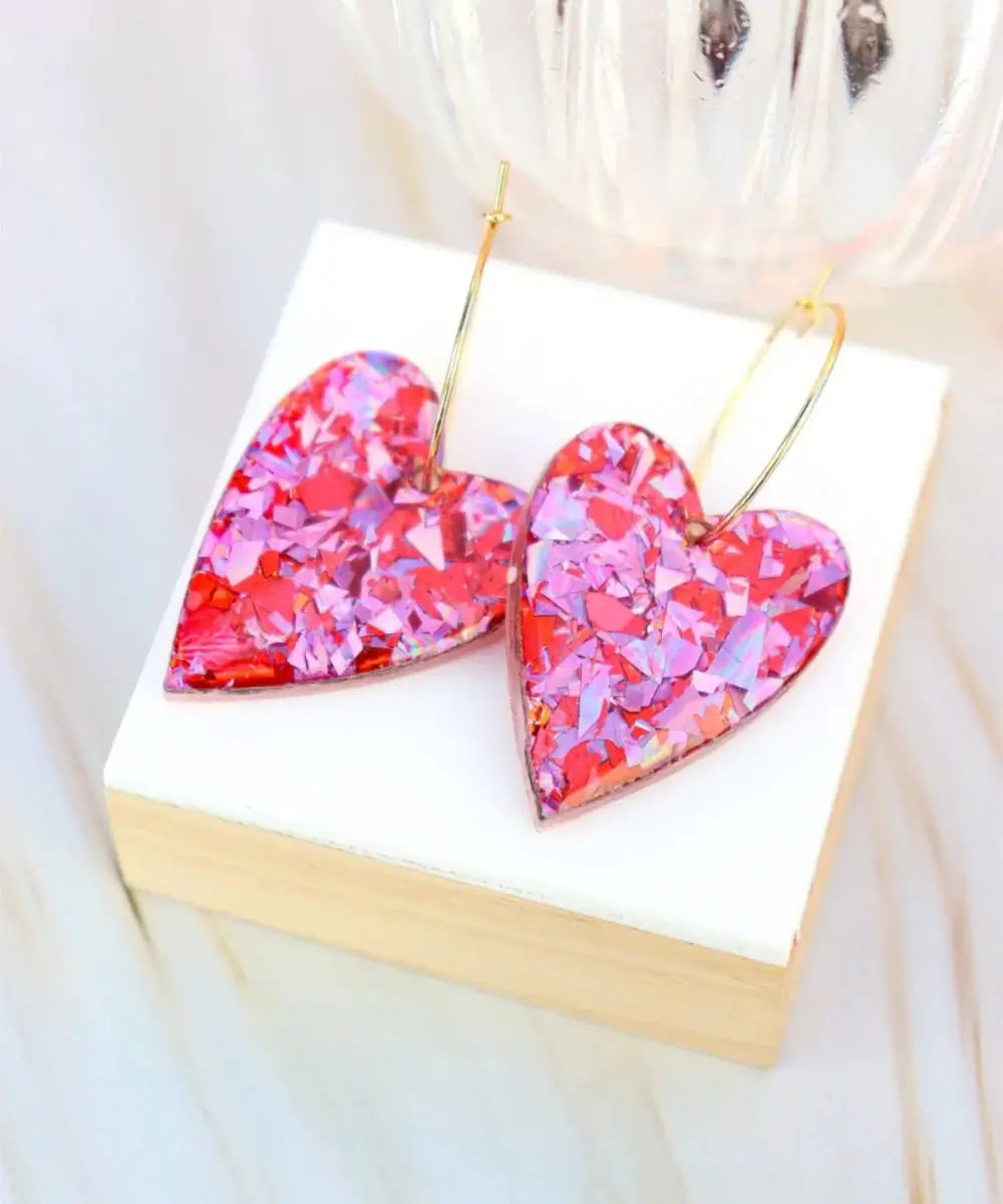 Boucles d'oreilles Mimi Flocons rouges roses en forme de coeur