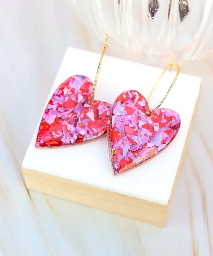 Boucles d'oreilles Mimi Flocons rouges roses en forme de coeur