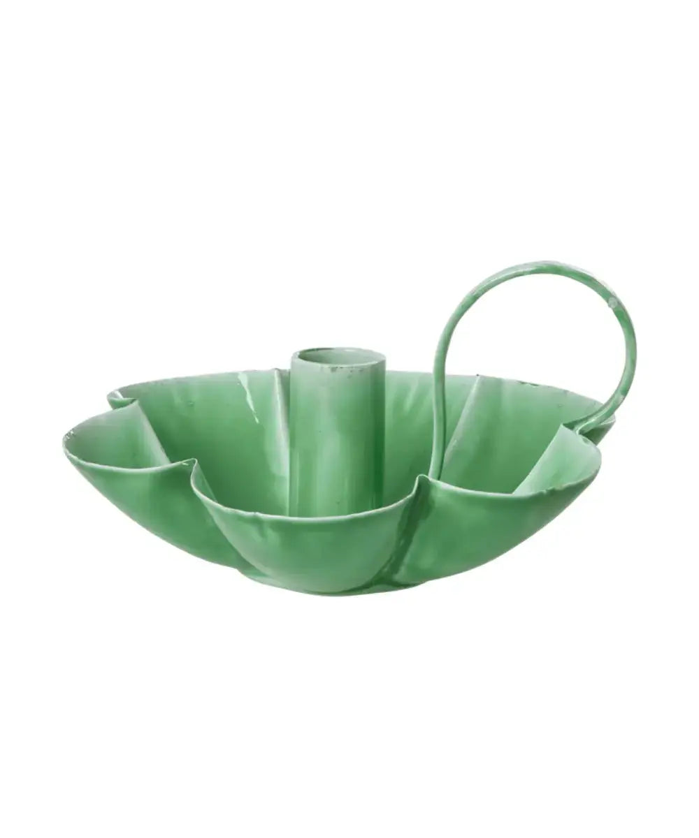 Bougeoir en métal en forme de fleur verte de la marque Rice
