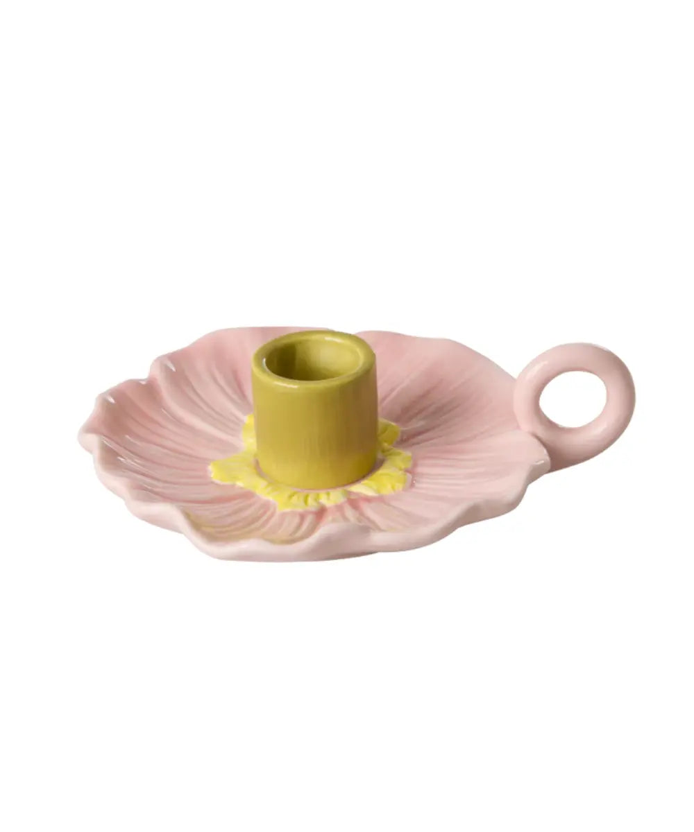 Bougeoir en céramique rose en forme de fleur Pretty Pink pour chandelle RICE.
