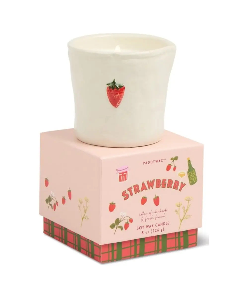 Bougie céramique Fraise Bistro Paddywax vu de face sur fond blanc
