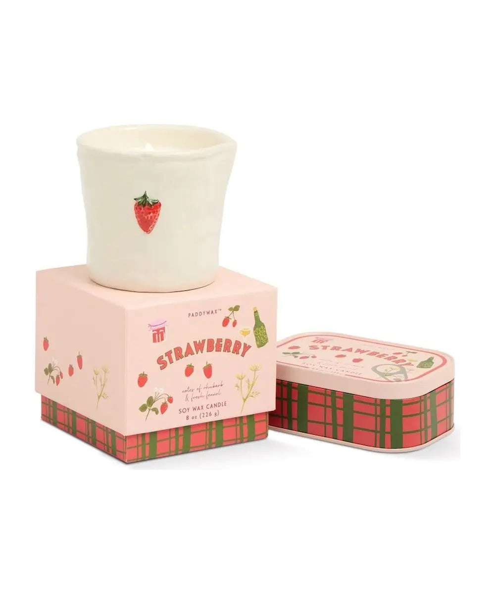 Bougie céramique Fraise Bistro Paddywax détail produit sur fond blanc