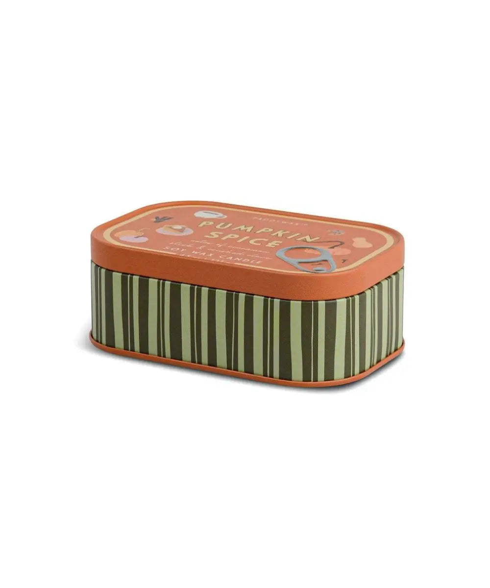 Bougie en boite metallique imprimee bistro paddywax parfum pumpkin spice citrouille epicee.
