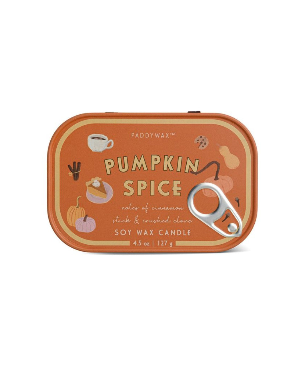 Bougie en boite metallique imprimee bistro paddywax parfum pumpkin spice citrouille epicee.
