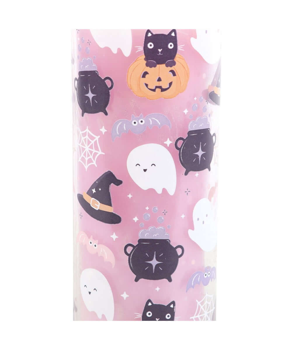 Bougie Halloween pastel Pomme d'amour sélection Merci Léonie, motifs pastel de fantômes et chats noirs en gros plan