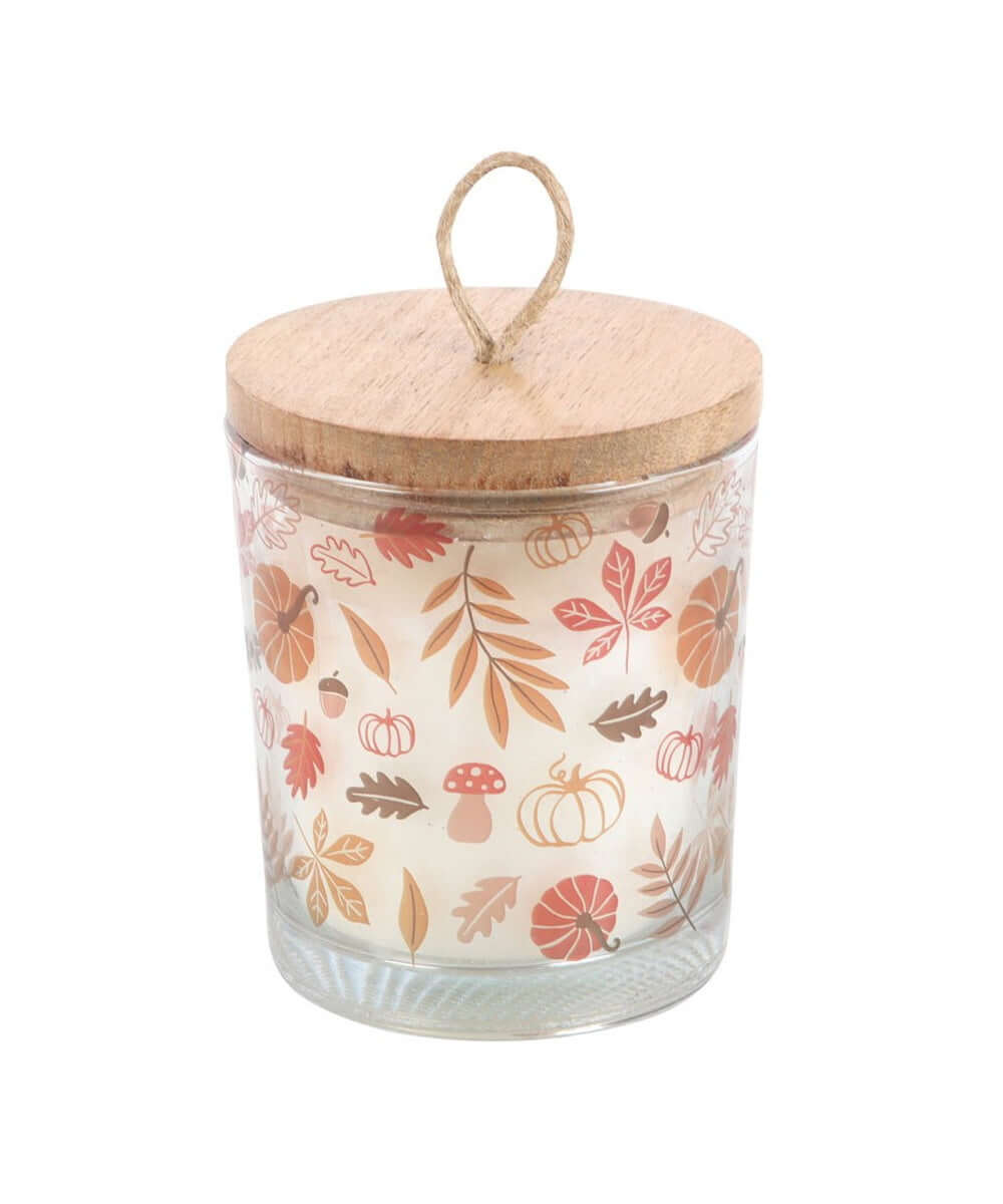 Bougie vanille Feuilles d'automne sélection Merci Léonie, sur fond blanc, vue arrière