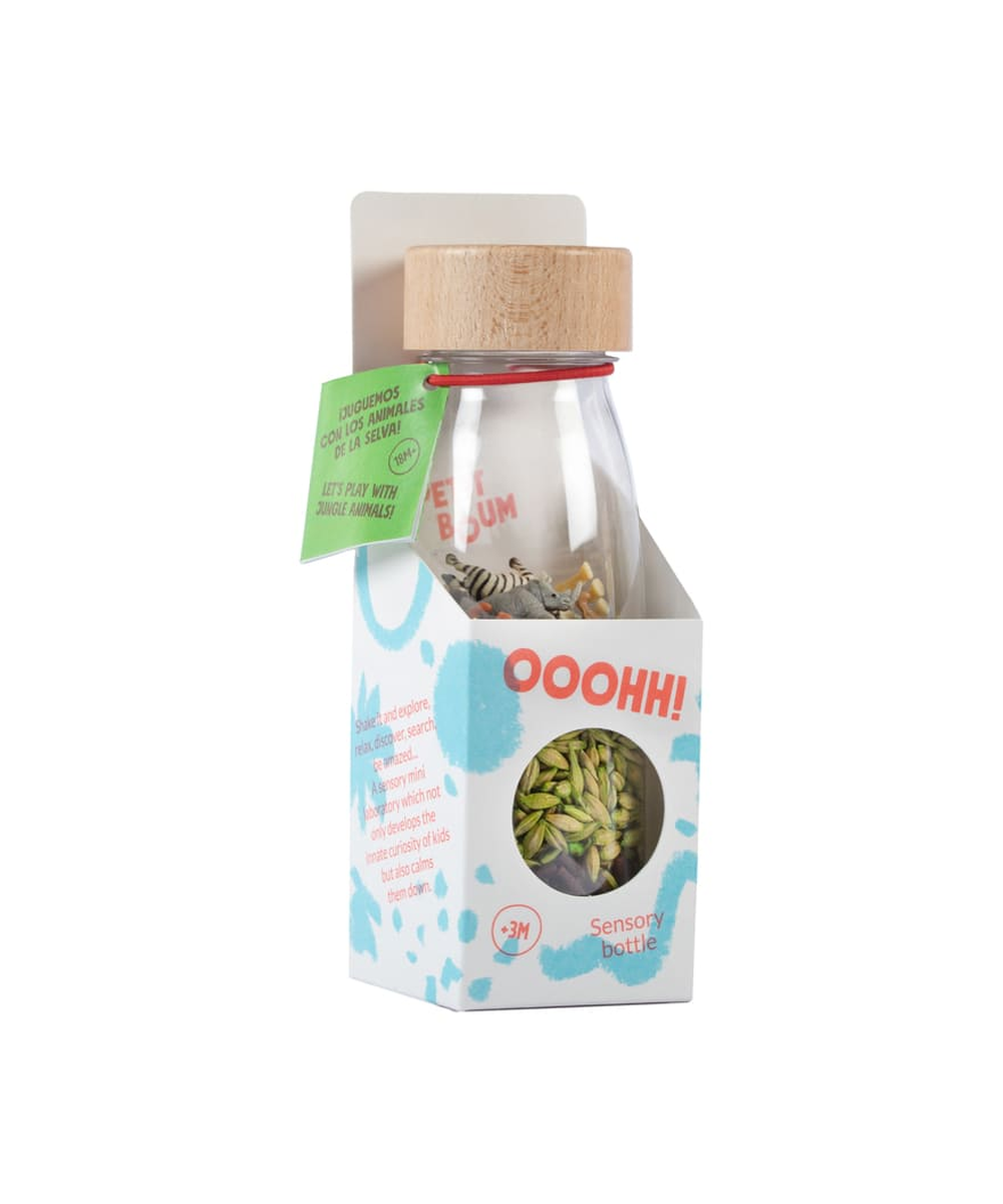Bouteille sensorielle Spy Jungle avec animaux cachés de Petit Boum