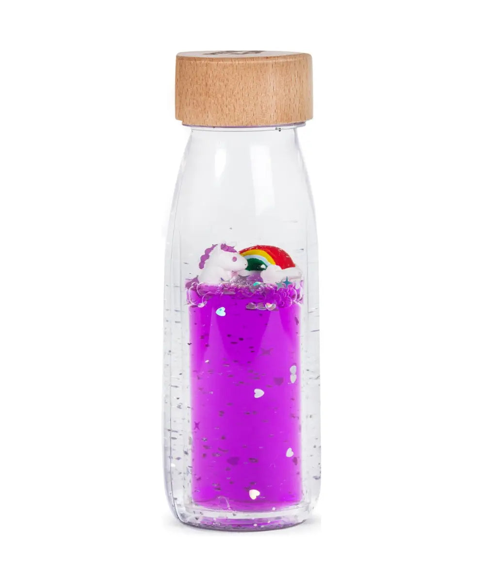 Bouteille sensorielle move magic rainbow licorne et arc en ciel petit boum.