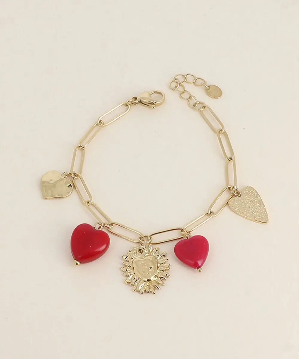 Photo sur fond blanc du Bracelet Oréa Breloques coeurs en pierre naturelle de Bohm Paris