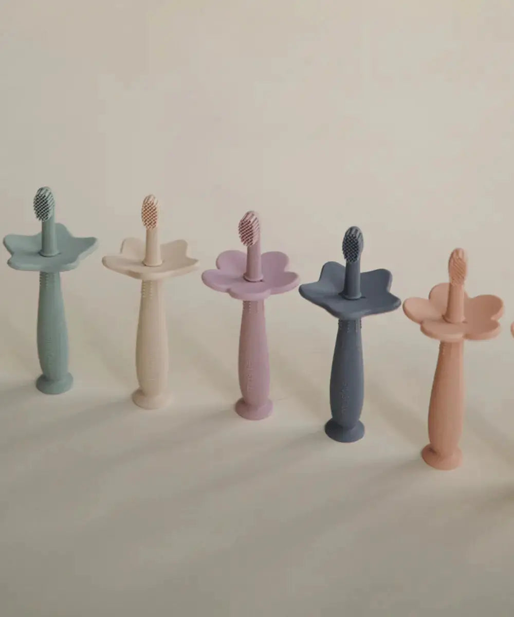 Différents coloris de brosses à dents d'apprentissage de Mushie