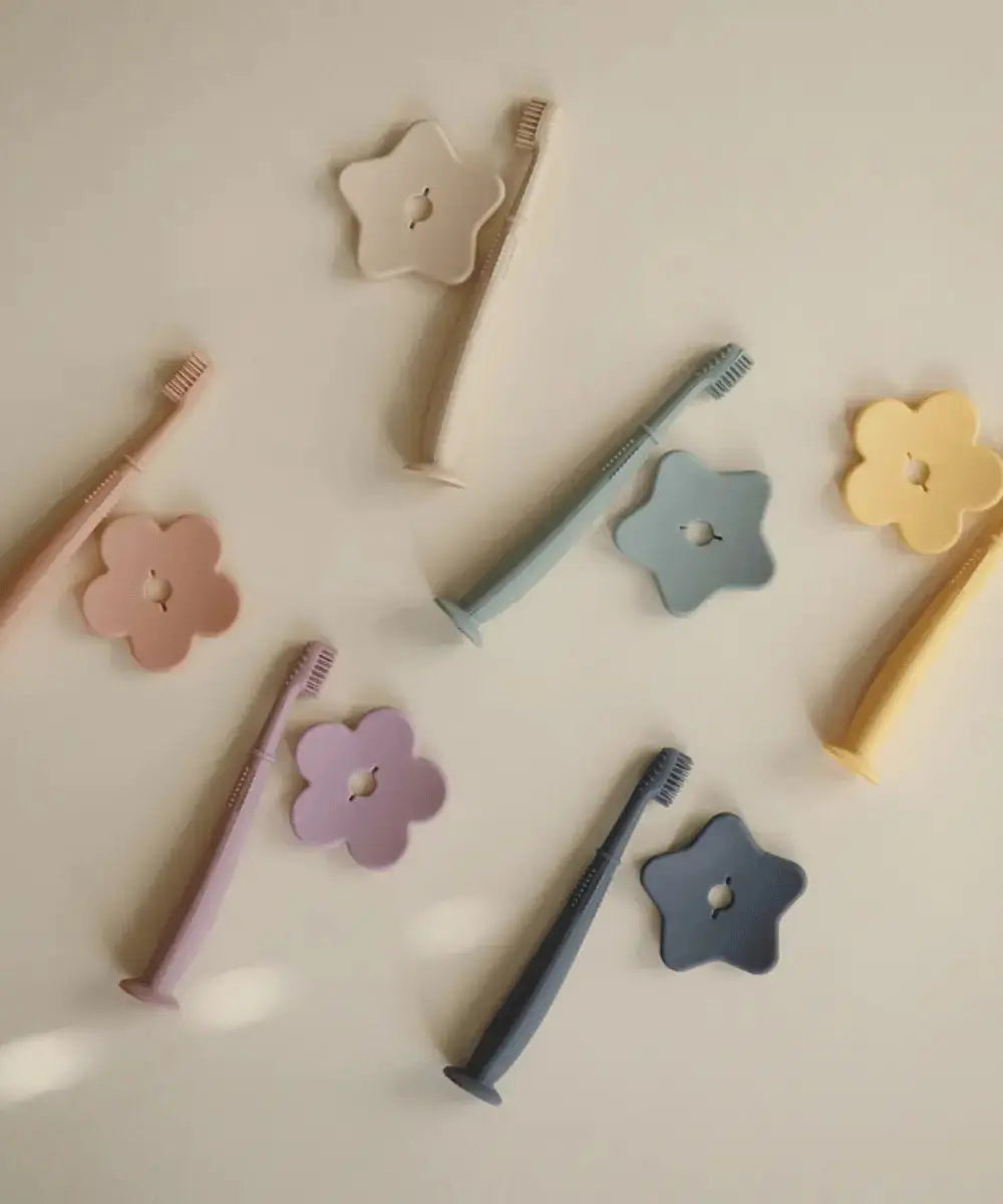 Zoom sur la base ventouse et les poils souples en silicone de la brosse Étoile.