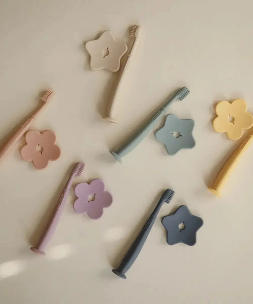 Zoom sur la base ventouse et les poils souples en silicone de la brosse Étoile.