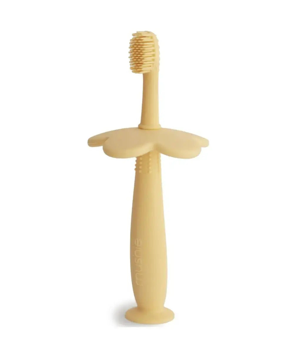 Brosse à dents d'apprentissage en silicone Jaune de la marque Mushie