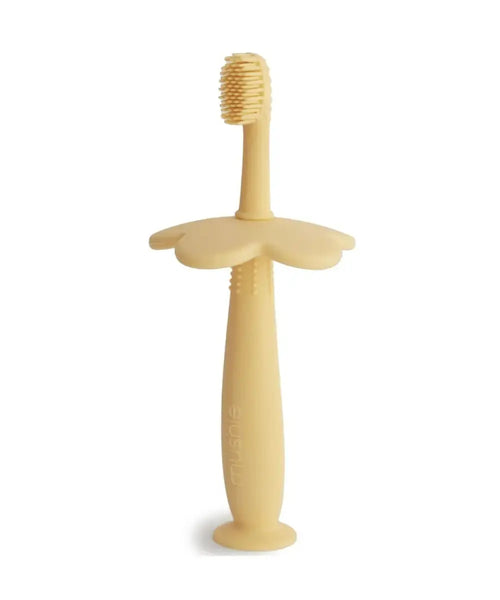 Brosse à dents d'apprentissage en silicone Jaune de la marque Mushie