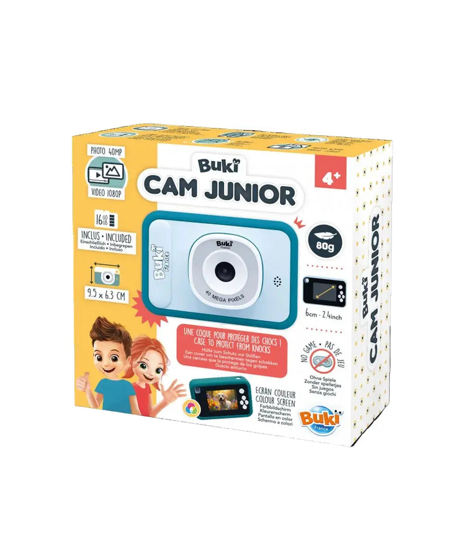 Appareil photo numérique enfant Camjunior de Buki avec coque en silicone anti chocs et carte micro sd.