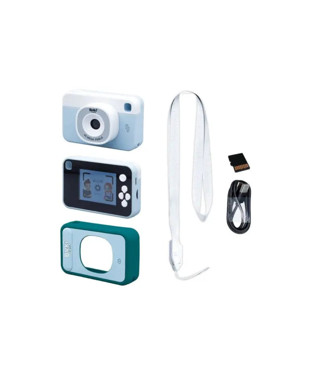 Appareil photo numérique enfant Camjunior de Buki avec coque en silicone anti chocs et carte micro sd.