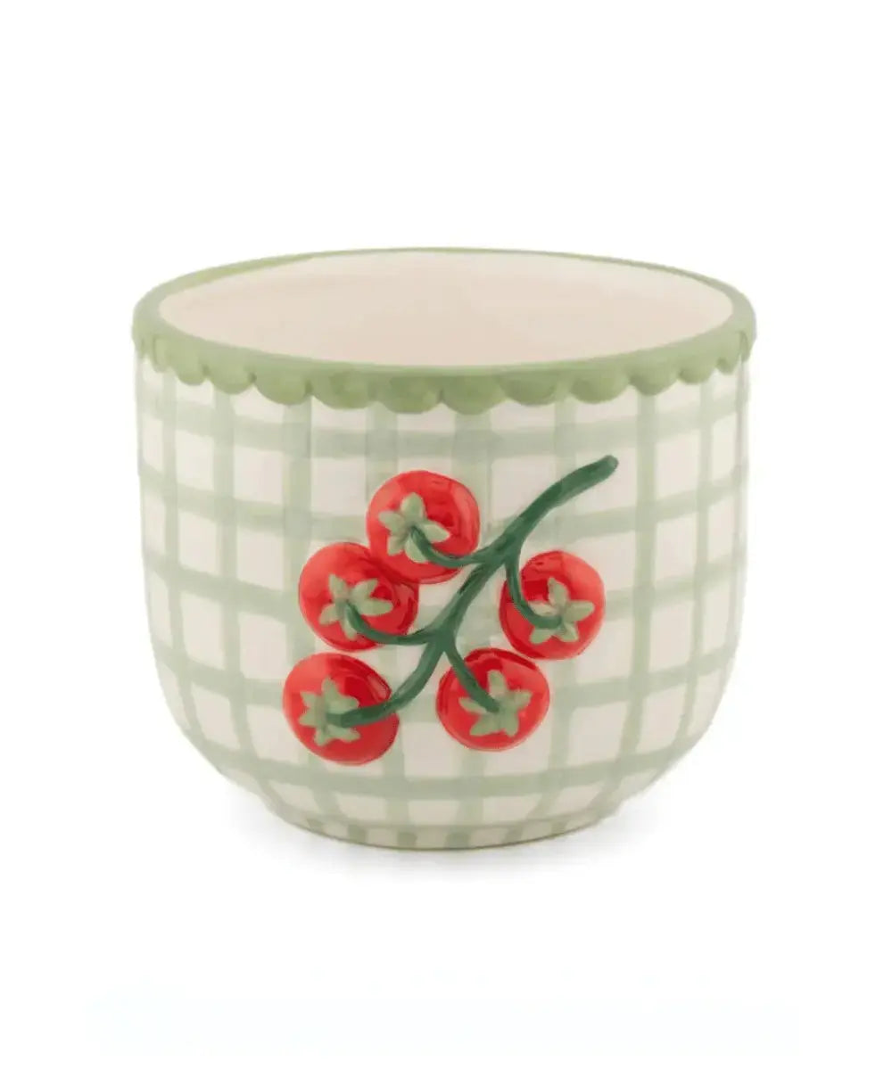 Cache-pot en céramique Tomato : de jolies rayures vertes et un motif Tomates en relief