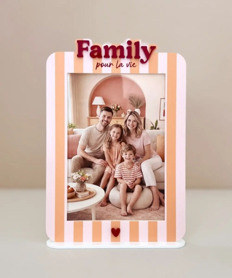 Cadre photo Family Rayures Rose et orange de la marque française Print your Love