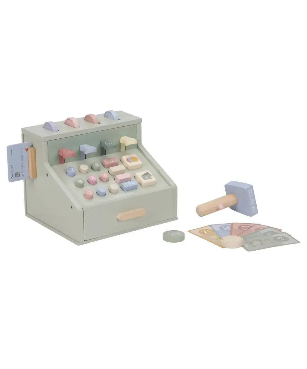 Caisse enregistreuse en bois de Little Dutch sur fond blanc