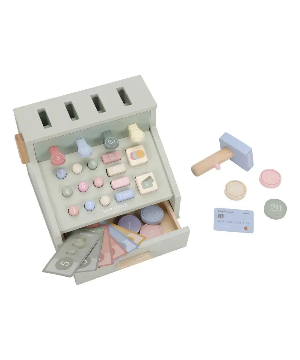 Caisse enregistreuse en bois de Little Dutch sur fond blanc