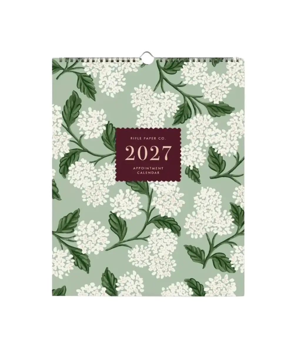 Calendrier mural 2027 floral rifle paper co a spirale avec illustrations de fleurs.