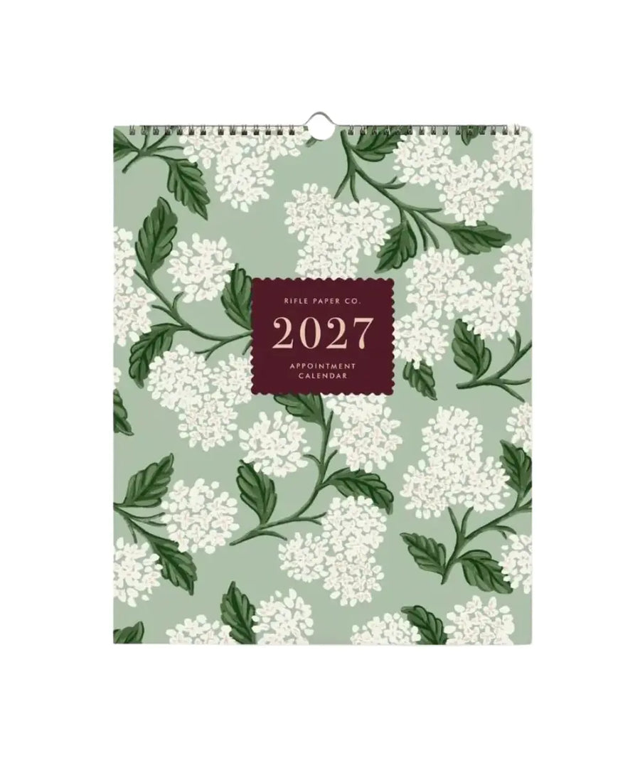 Calendrier mural 2027 floral rifle paper co a spirale avec illustrations de fleurs.