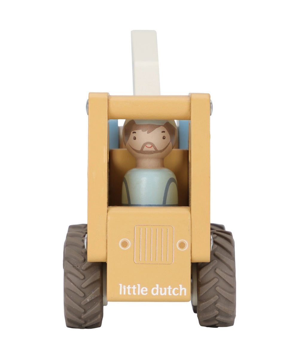 Camion-grue Little Dutch vu de face avec son ouvrier sur fond blanc