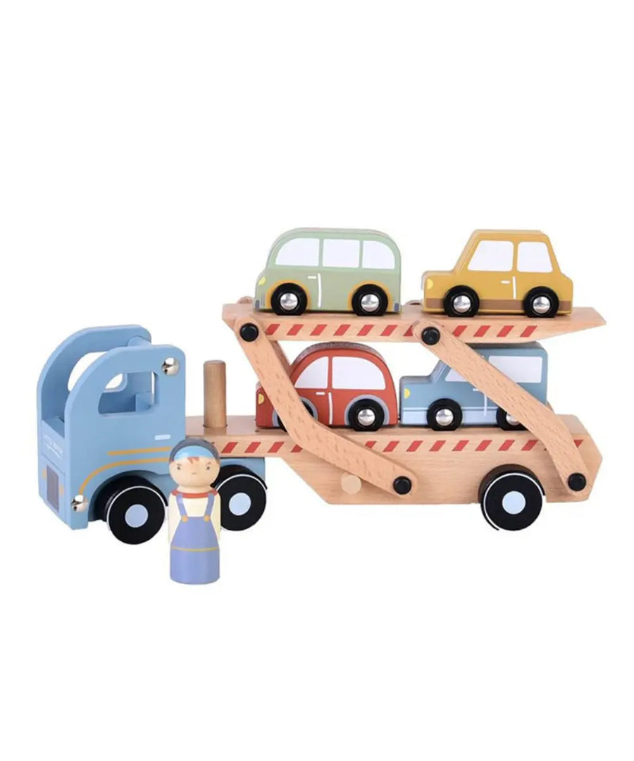 Camion transporteur en bois de la marque pour enfants, Little Dutch sur fond blanc