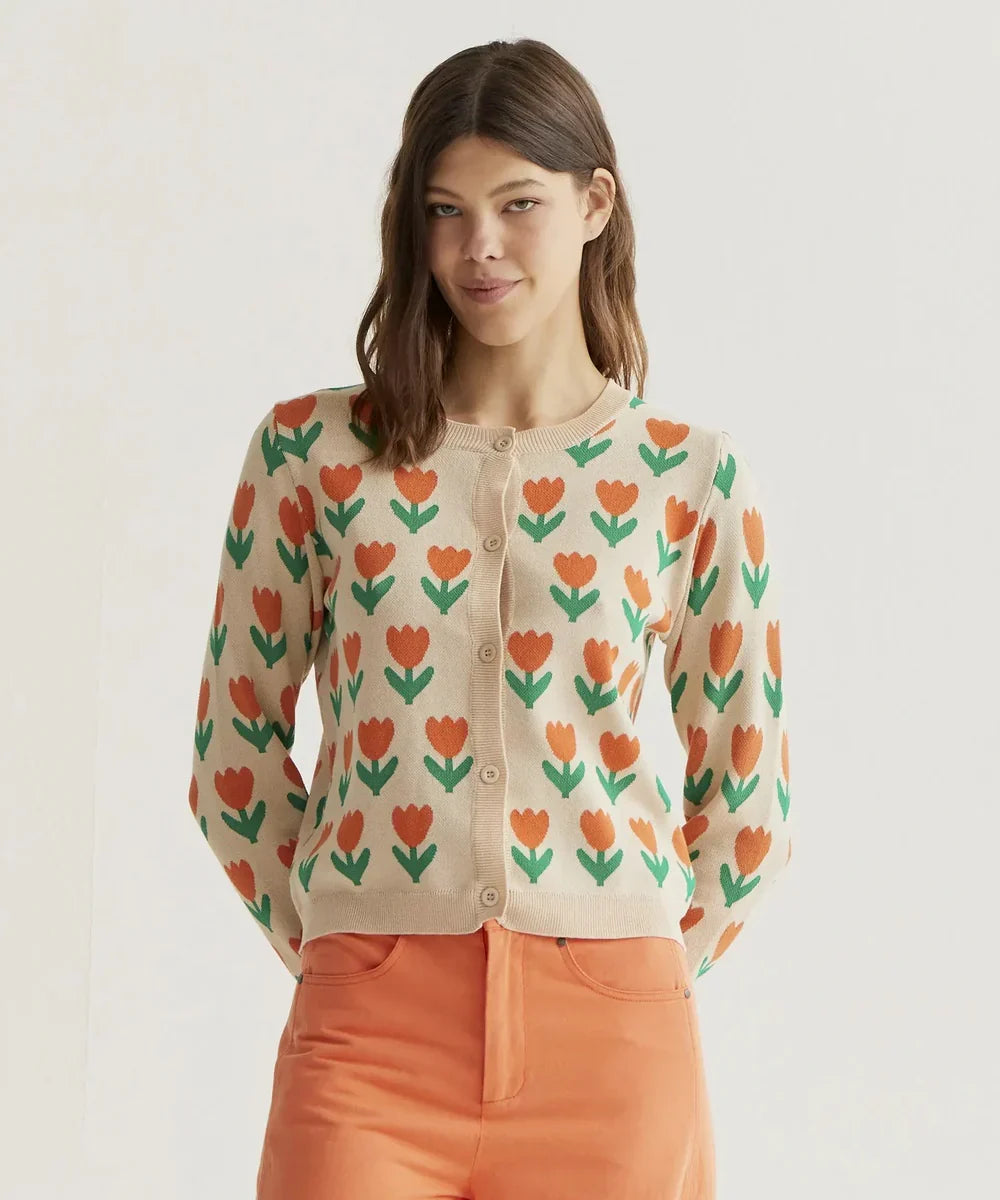 Cardigan en maille Orange Tulip de Compañía Fantástica