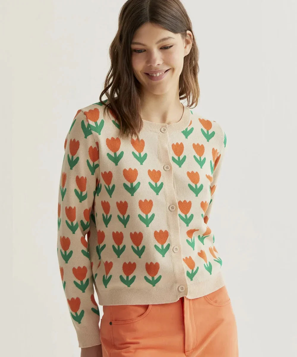 Cardigan en maille Orange Tulip de Compañía Fantástica