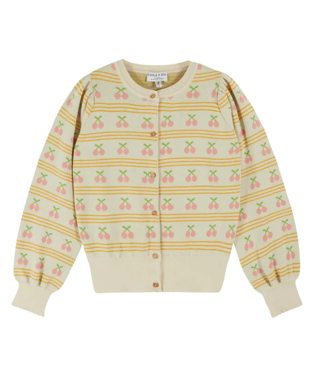 Cardigan en jacquard de coton Cerises de la marque française Emile et Ida