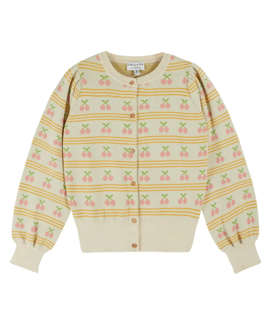 Cardigan en jacquard de coton Cerises de la marque française Emile et Ida