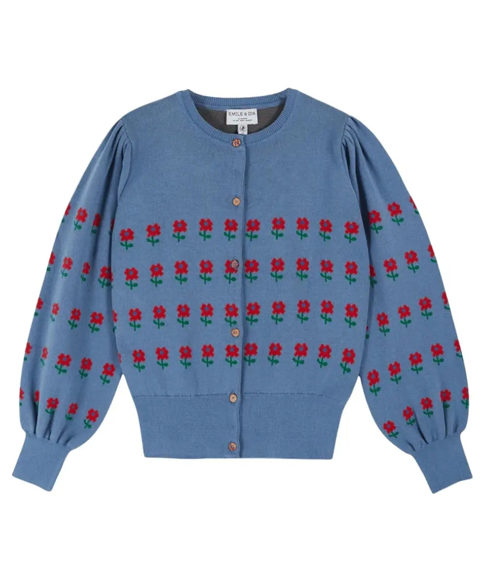 Cardigan Jacquard Fleurs Emile et Ida sur fond blanc