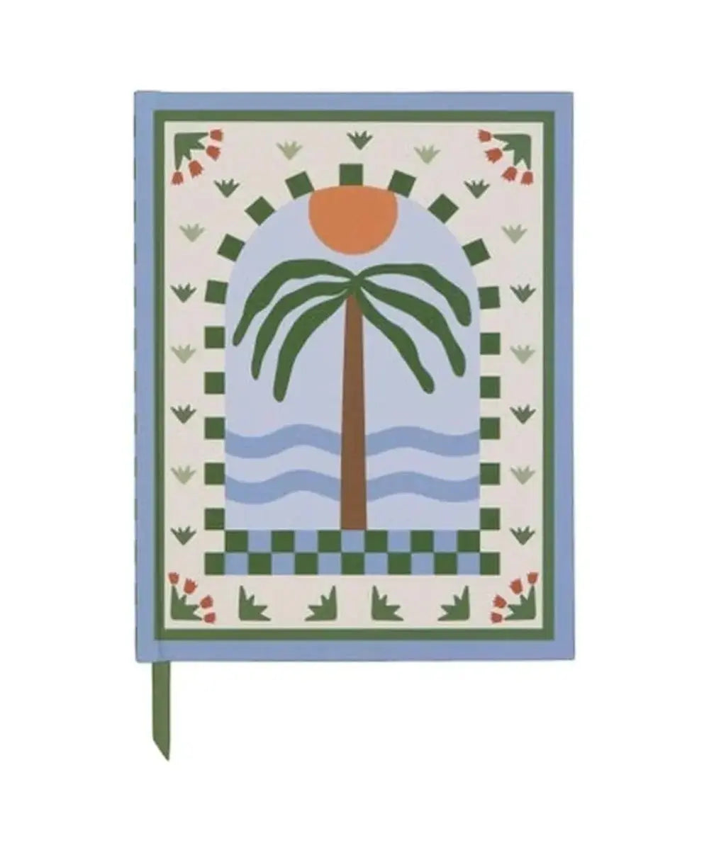 Carnet Adopo Palmier Designworks vu de face avec ruban marque-page vert sur fond blanc