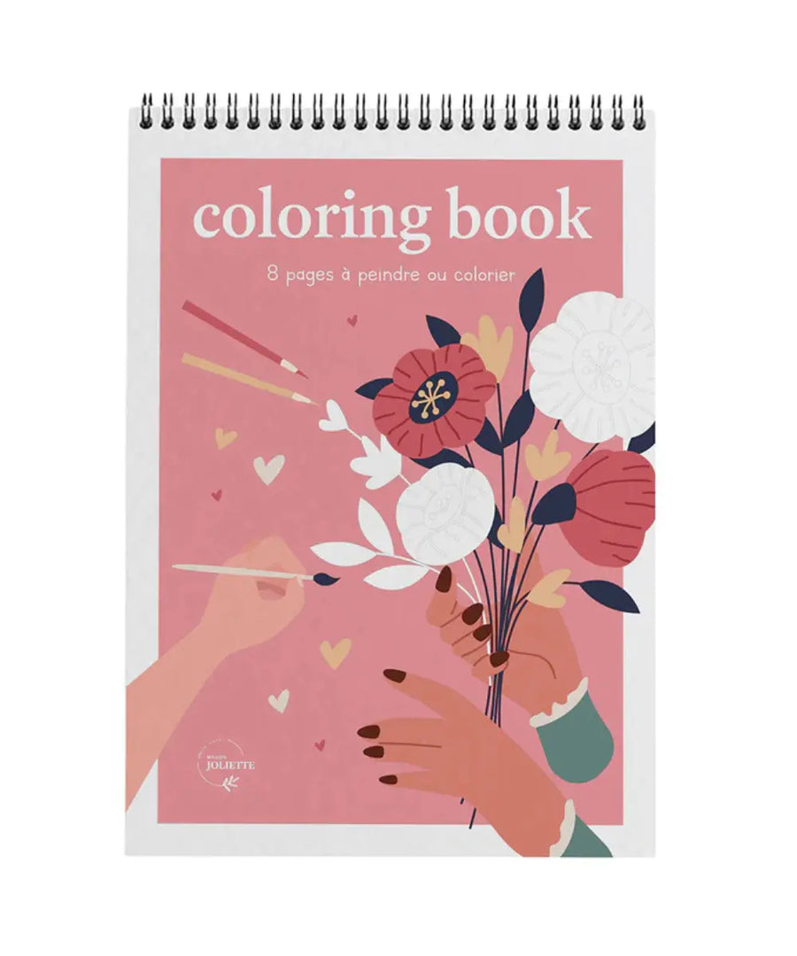 Carnet de coloriage format A4 de la marque Maison Joliette avec motifs fleurs sur papier épais texturé.