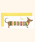 Carte d anniversaire originale format allonge avec illustration de chien teckel en pull raye par rifle paper co.