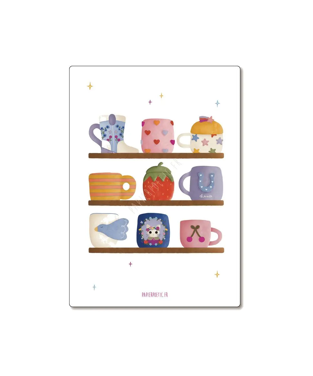 Carte Postale "Etagère de mugs" | Papier Poetic - Carte Postale Etagère de mugs de la marque française Papier Poetic