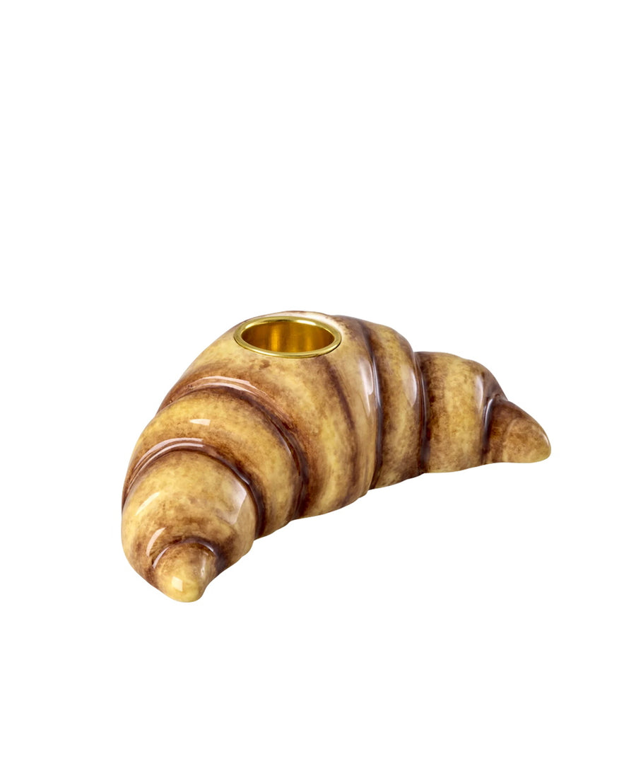 Bougeoir en céramique marron émaillée en forme de croissant gourmand RICE