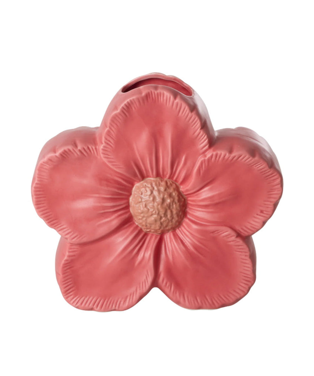 Vase en céramique framboise en forme de fleur de la marque RICE.