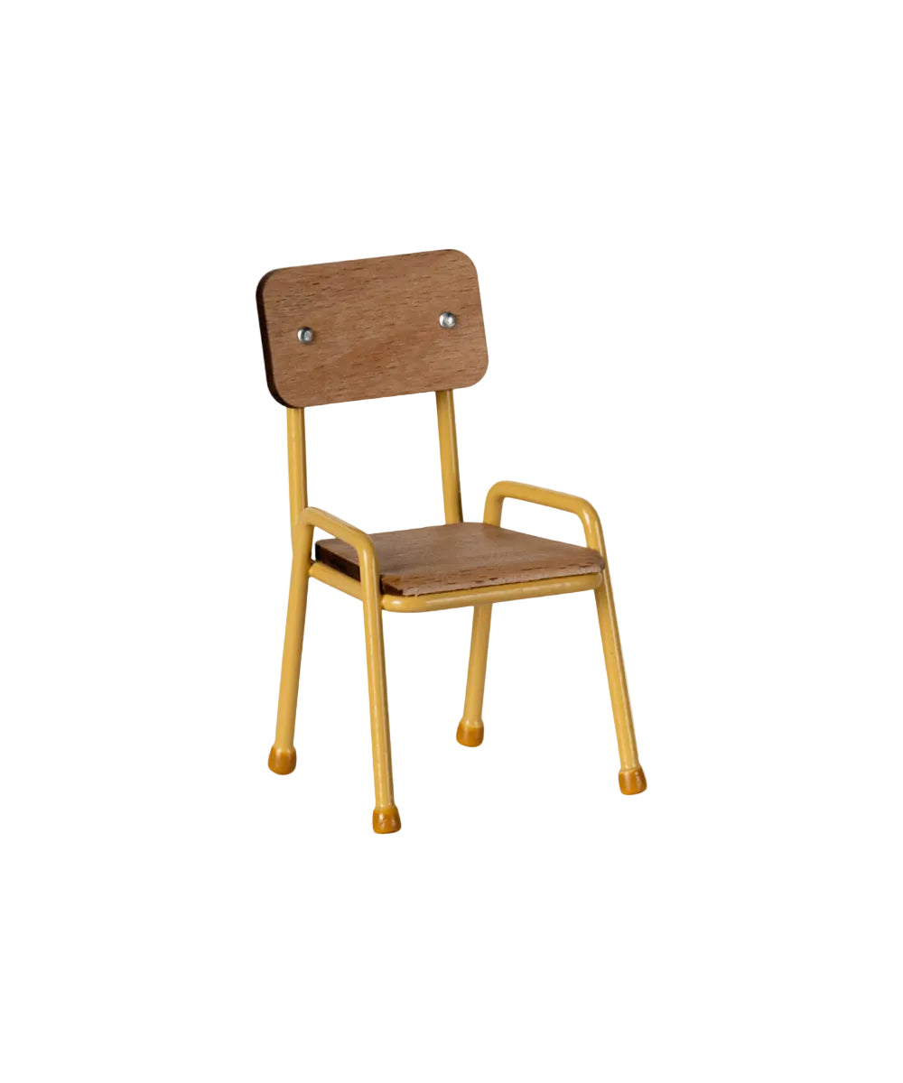 Chaise d ecolier miniature jaune maileg en bois et metal pour souris.