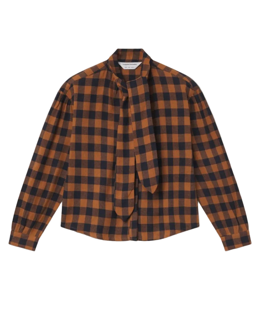 Chemise à lavallière carreaux marron et bleu de Compañía Fantástica