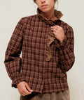 Chemise a carreaux Alyssia en coton avec grand col a volants brode et festonne
