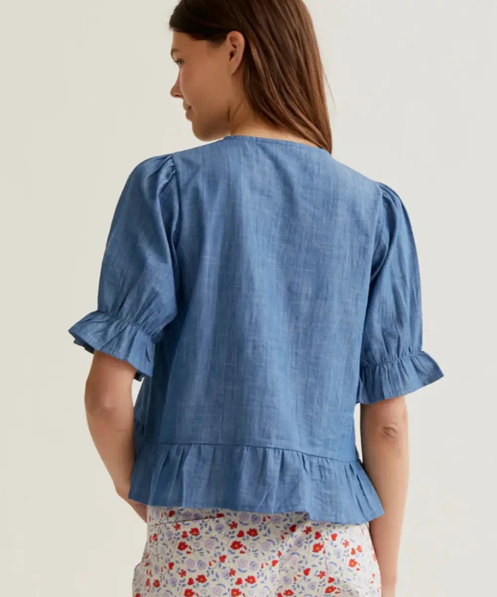 Chemise en chambray de coton bleu de Compania Fantastica vue de dos